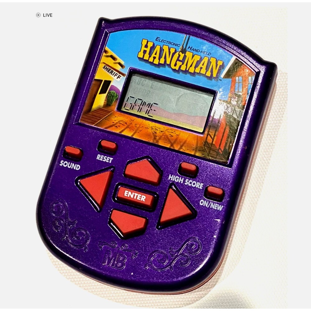 Hangman Electronic Handheld LCD Game Hasbro 2002 Purple Tested